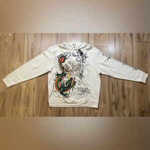 Ed Hardy Cream Hoodie with Colorful Dragon Tattoo Art